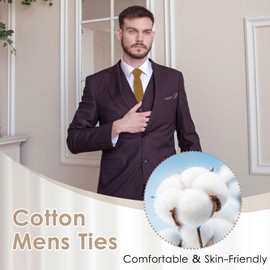 LJBFNN Skinny Ties for Men Cotton Linen Solid Color Neckties 2.56'' Casual Business Ties for Daily Dress Weddings Dances (Light Brown)