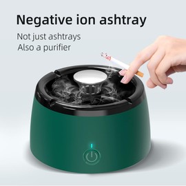 Smokeless Ashtray Air Purifier Clean Air Ashtray Unique Present for Men Smokeless Ashtrays for Home Car Indoor Office (Green/Black)