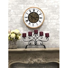 Ebros Large 18.25"Diameter Vintage Antique Design Gold Steampunk Wall Clock With Complex Mechanical Moving Gears Mirror Face Roman Numerals Victorian Industrial Accent Clockwork Gearwork Decor Clocks