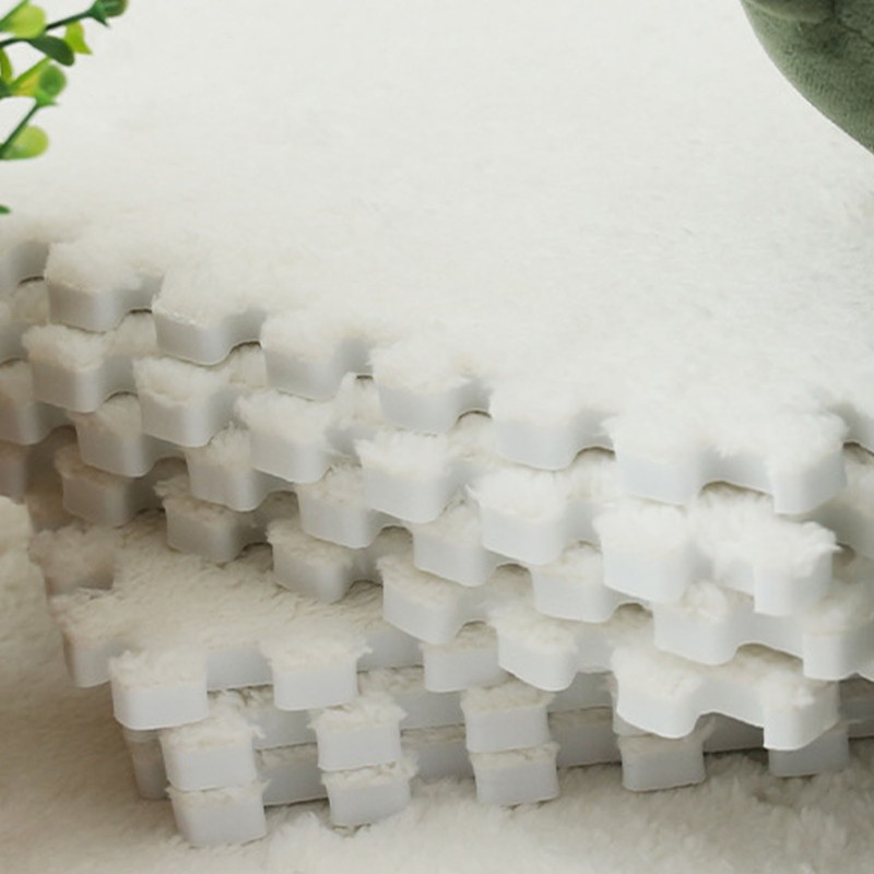 10pcs Plush Puzzle Floor Foam Mat Tiles Fluffy Cuttable Anti