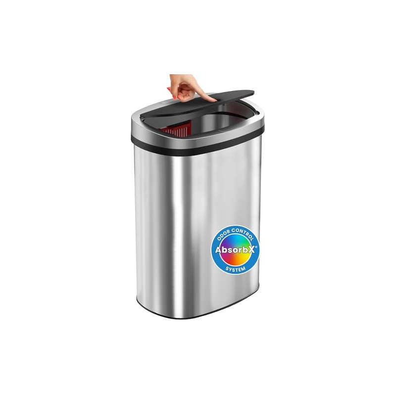 iTouchless Push-Top Lid 13 Gallon Trash Can with Odor Control