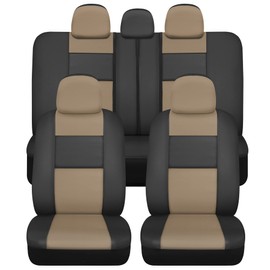 BDK Faux Leather Car Seat Cover Full Set - Front & Rear Split Bench Beige Seat Covers for SUV & Truck Seat Covers, Airbag Compatible - Interior Protective Seat Covers for Car Seats & Car Accessories