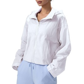 altiland UPF 50+ Cool Feeling Water Repellent Raincoats for Women - Lightweight Hooded Outdoor Cycling Jacket Windbreaker (White,6/8)