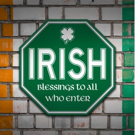 Irish Theme 12" x 12" Metal Stop Sign Saint Patrick's Day Holiday Decoration Bar Game Room Home Man Cave Home Decor (IrishBlessingsStopSign)