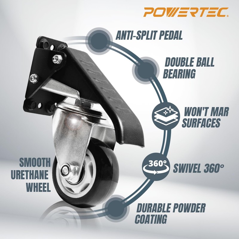 POWERTEC Workbench Caster Kit Set of 4 with Side Mounting
