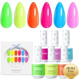 AZUREBEAUTY Juego de esmaltes de uñas de gel de neón de 6 colores de 0.5 fl oz, sin HEMA, botellas del mismo color, kit de esmalte de gel UV LED para 