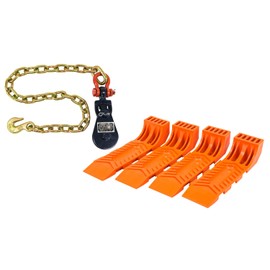 Mytee Products 2 Ton Snatch Block w/Chain & 4 Interlocking Tire Skates for Tow Truck - Orange - Flatbed Tow Truck Rollback Wrecker Car Carrier Cable