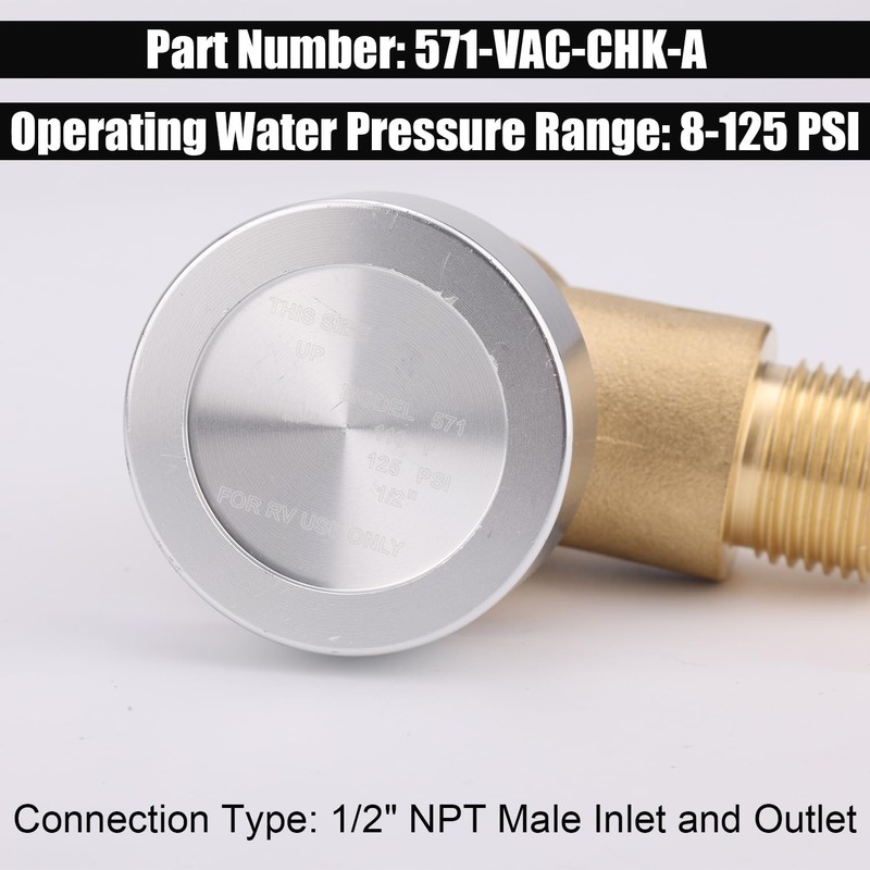 RV Vacuum Breaker Check Valve, Brass Camper Trailer Flusher Check