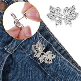 Nogeqi 6 Sets Pants Jean Clips to Tighten Waist, Adjustable Pant Clips for Waist Tightener, Butterfly and Heart Shaped Pants Waist Tightener, Jean Pants Tightener for Waist for Loose Jeans(Silver)