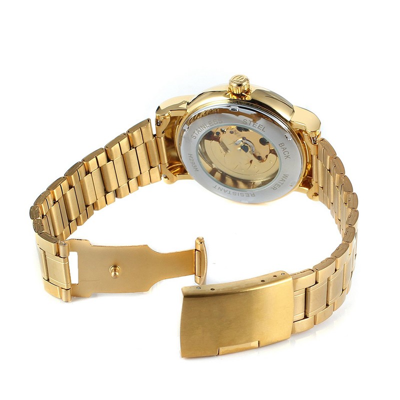 WINNER Men Hollow Full Automatic Mechanical Waterproof Watch Wristwatch (Gold)
