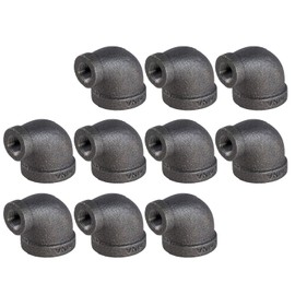 Supply Giant BMRL0120-10, 1/2" x 1/8" Inch 90 Degree Reducing Elbow, Malleable Iron Threaded Pipe Fitting, Black (Pack Of 10)