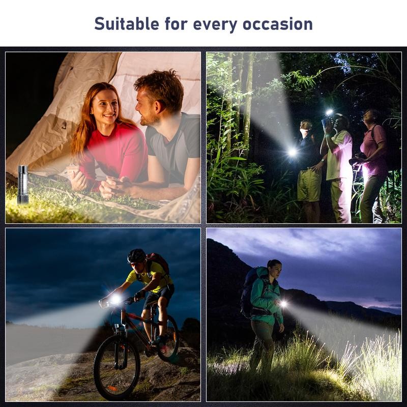 EARRCK Strong Flashlight/USB Rechargeable,Emergency Lighting White Flashlight Red/Blue Alarm Lights/Waterproof