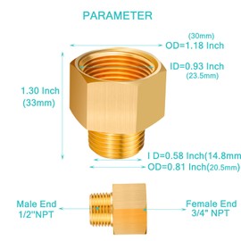 Evangenial 4-Pack Brass Pipe Fittings,1/2''NPT Male to 3/4" NPT Female, Pipe Reducer Coupling Adapter,Reducing Connector for Natural Gas,Air,Propane etc. (4-Pack Reducer)