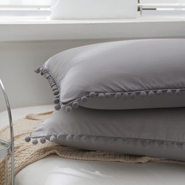 8HMOON Soft Pillow Shams Set of 2 Boho Tassel Ball Trimmed Microfiber Pillowcases Cute Breathable Queen Bed Pillowshams Envelope Design, 20x30 Inch