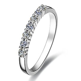 THREE MAN 7 Stones Sterling Silver Wedding Band Semi Infinity Ring NSCD Simulated Diamond Band Rings for Women