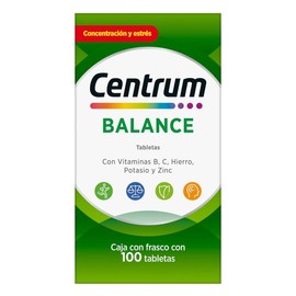 Centrum Multivitamínico Balance com Magnesio, Vitamina C, Hierro, Potasio y Zinc, 100 Tabletas
