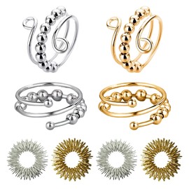 8-Piece Anti-Stress Ring, Acupressure Rings with Acupressure Ring Set, Adjustable Anti-Stress Ring, Efficient Relief of Anxiety and Anti-Stress Rings for Girls and Women, Stress Relief Anxiety