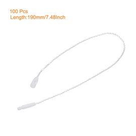 MECCANIXITY Polyester Rope Hang Tag String Snap Lock Pins Loop Price Tag Fastener,Plastic Tags Ties 200mm/7.87 Inch Length,1mm/0.04 Inch Dia,Pack of 100,White