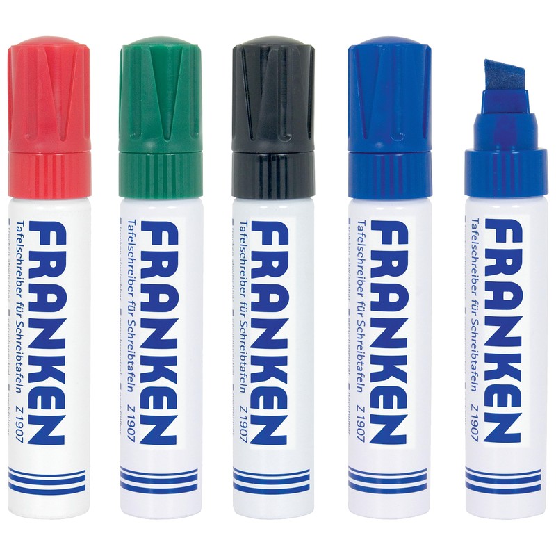 FRANKEN Board-Marker, nachfüllbar, 4-12 mm Keilspitze, 4 Stück, farblich sortiert,