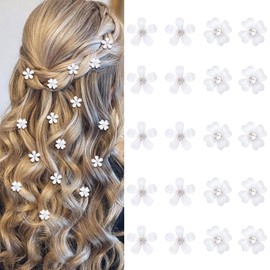 YISSION 20 Pcs Mini Flower Hair Clips with Rhinestone Cute Decorative Hair Pins Small Wedding Hair Barrettes White Hair Clips Bridal Flower Girl Hair Accessory (2 Patterns)