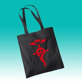 SmartyPants Fullmetal Alchemist Flamel Tote Bag Anime Manga Japanese Japan TV Show Cartoon Transmutation Alchemy Science Machine Show Gift Present Idea 100% Cotton Shopper (Black Prime)