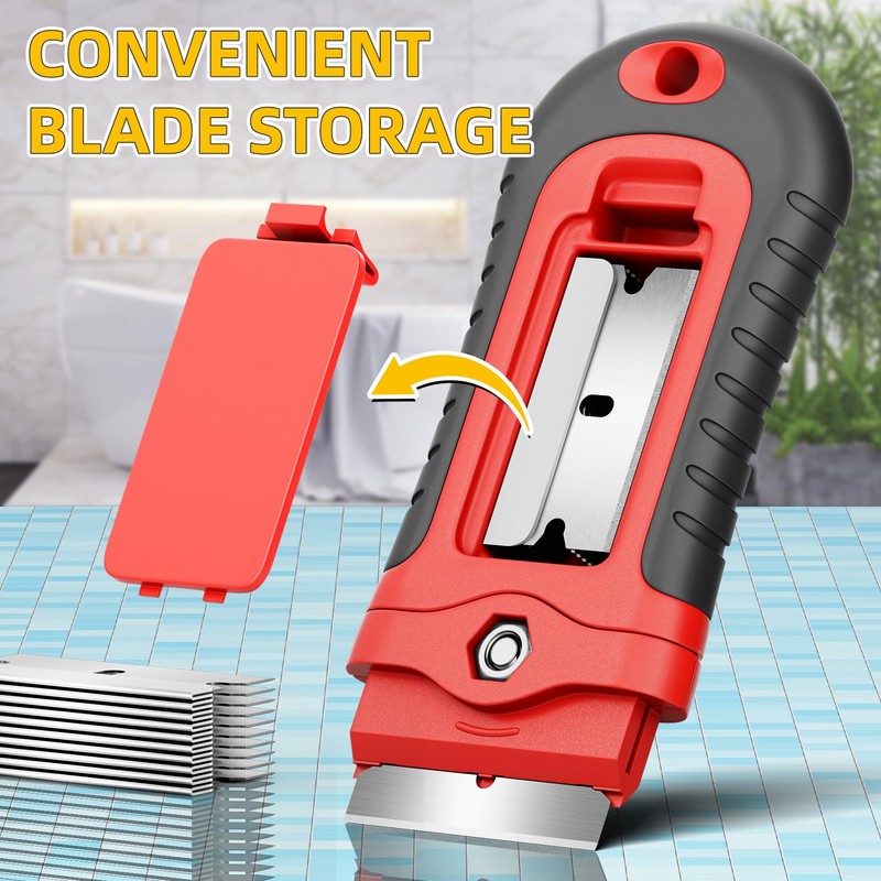 DIYSELF 1 Pack Razor Blade Scraper with 15 Extra Blades,