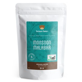 Indian Monsoon Malabar Strong Aged Ground Coffee 227g - For French Press Cafetiere Filter Drip V60 Aeropress - Brown Bear India Coffee - Dark Roast - Strength 5 - Donation to Free The Bears