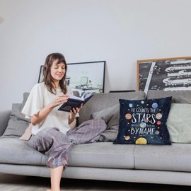 URLLUAE Space Pillow Covers 20x20, Christian Bible Pillow Covers for Kids, Outer Space Decor for Boys Room Room Nursery Decor, Psalms 147:4 Starry Sky Theme Decorative for Kids Bdroom