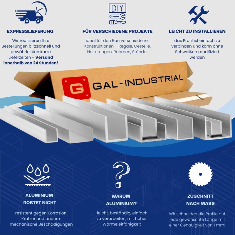 GAL-INDUSTRIAL Aluminium U Profile 20 x 20 x 20 x
