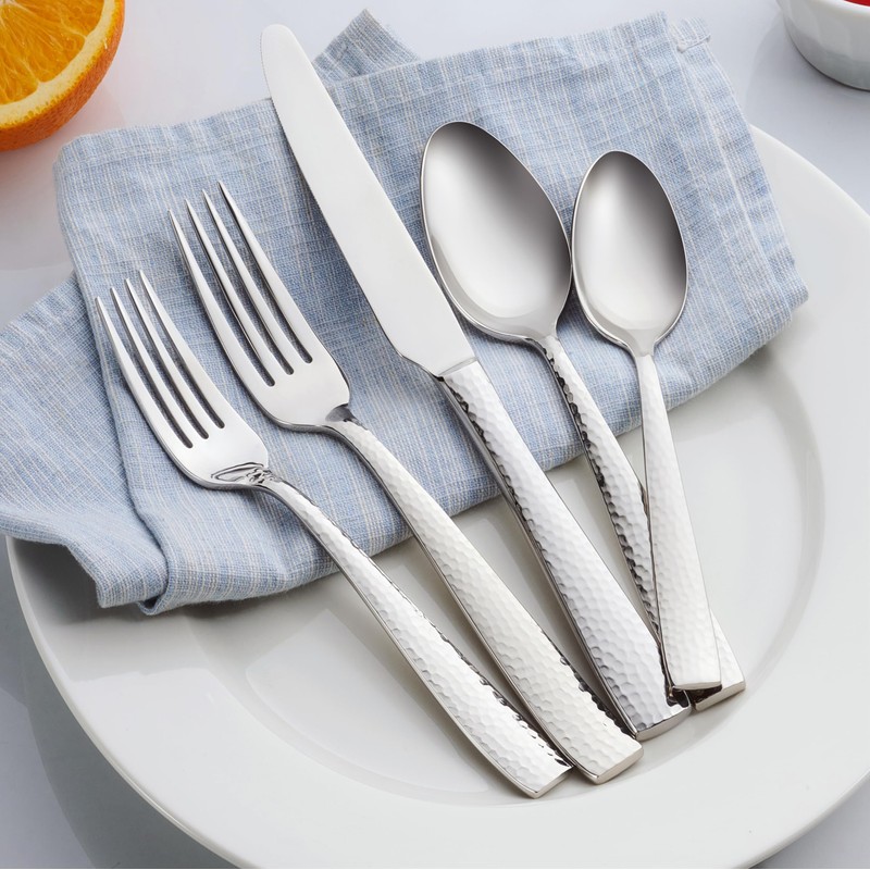 Hudson Essentials 40-Piece Hammered Stainless Steel 18/10 Flatware Silverware Set,