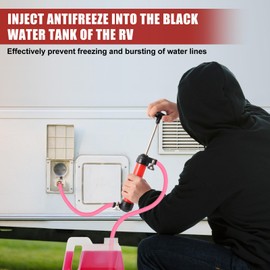 RV Antifreeze Siphon Hand Pump Kit, Liquid Transfer Pump with Two 1 Metre Clear PVC Hoses for Petrol, Oil and Fluids, Fuel Siphon Pumps with 2 Clamps, Camper, Boat Winterization Accessories