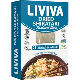 LIVIVA Low Carb Dried Shirataki Instant Rice (Pack of 4) - Low Calories - 25 Calories, Low Carb - 5g of Net Carbs, 0g of Fat and 0g of sugar