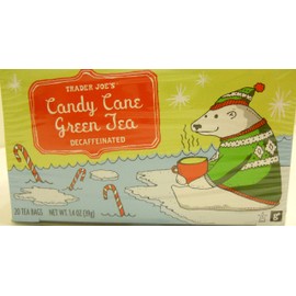 Trader Joes Candy Cane Green Tea Decaffeinated 20 Tea Bags, a Holiday Favorite with Peppermint,vanilla and Cinnamon Flavors