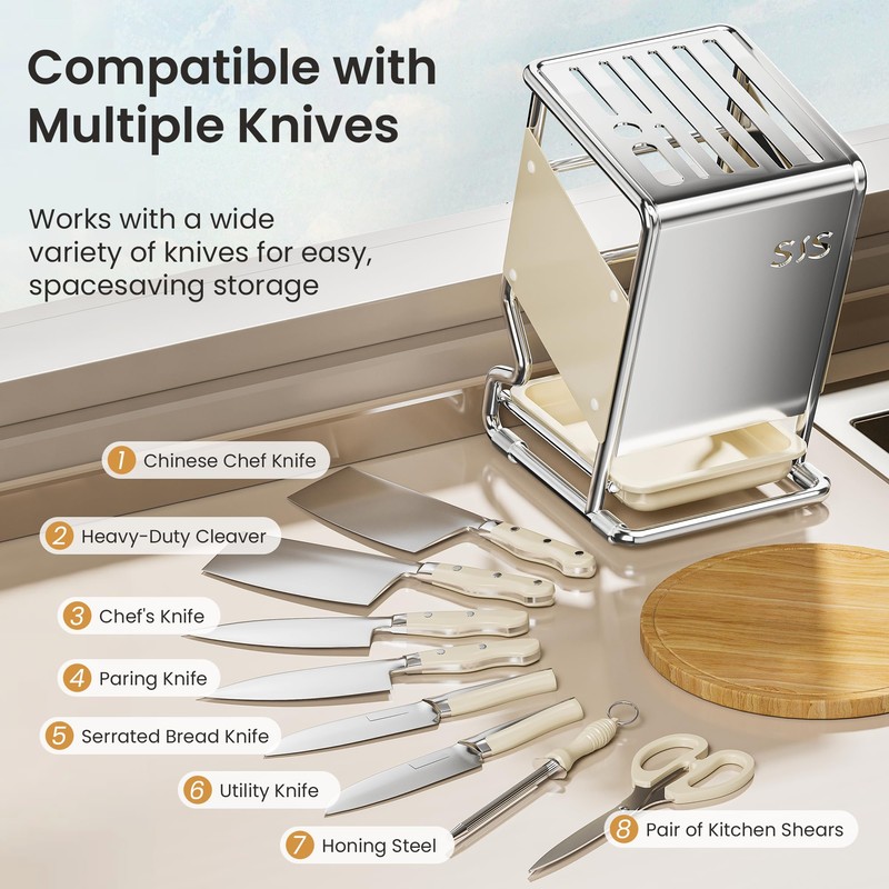 Knife Block Holder without Knives, Universal Kitchen Storage Stand, Safe