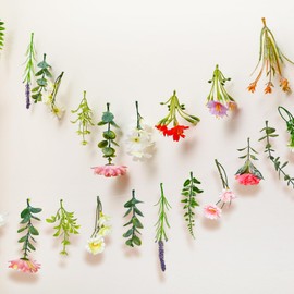 Suncalla 2 Pcs 6.6 ft Artificial Flower Banner Wildflower Garland Garden Tea Birthday Party Decoration Floral Hanging Decor Wildflower Backdrop for Bridal Baby Shower Fall Halloween Home(Vivid Color)