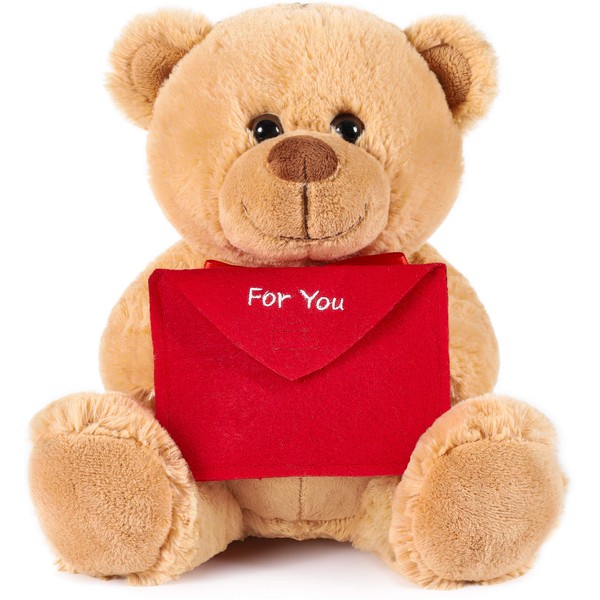 BRUBAKER Teddy Bear with Red Envelope - for You - 9.84 Inches - Cuddly Plush Toy - Stuffed Animal - Brown