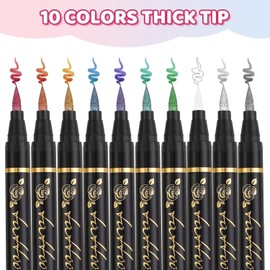 ToVii 10 colours Temporary Tattoo Markers for Skin,Tattoo Pen Kit, Body Markers for Kids and Adults Art Marker Pens for Kids and Adults Party Festival Dress Up