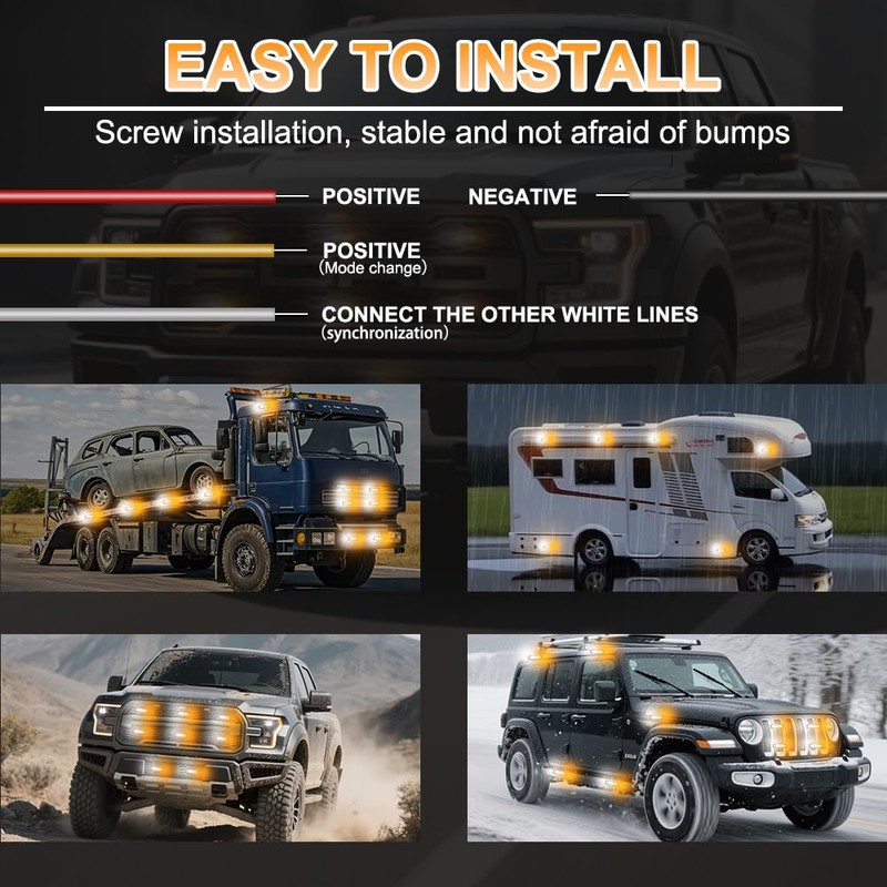 Nrgedzam 4pcs Emergency Strobe Lights Sync Feature Warning Flashing Lights