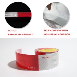 MOLTRES DOT-C2 Reflective Tape,Red White 2Inch X 30Feet Waterproof Conspicuity Safety Tape,Trailers Caution Warning Adhesive Reflector Tape for Cars Trailer Trucks Vehicles Outdoor