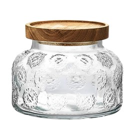 ANSQU Vintage Glass Jar with Solid Wood Lid, 25.4 FL OZ Snowflake Pattern Food Storage Jar, Home Kitchen Decorative Storage Cabinet, Oatmeal, Jam, Coffee, Candy, Cookie Jar, Pet Food Jar (Snowflake)