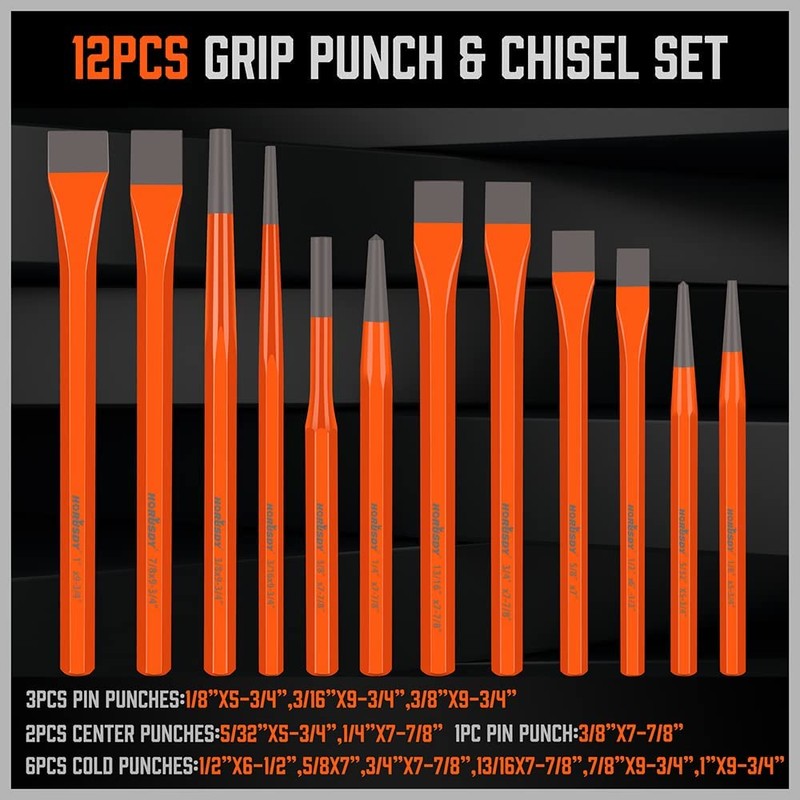 HORUSDY 28-Piece Heavy Duty Punch and Chisel Set, Including Taper,