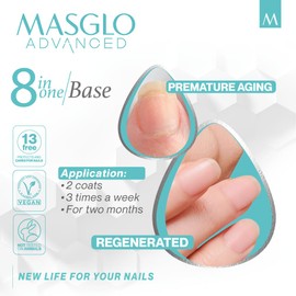 MASGLO 8-in-1 Nail Regenerator Base, Anti-Aging Strengthening Treatment, Hydrating Keratin Booster with Celery Seed Actives, Antioxidant Vitamin E, Smoothing Base, Fast-Drying Clear Shin