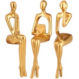 Artibetter Gold Thinker Statue Abstract Art Sculpture 3pcs Resin Thinker Figurine Collectible Modern Human Statue Bookshelf Decor for Home Office 3pcs