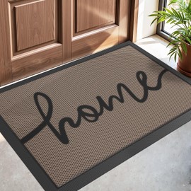 DEXI Front Door Mat Outside Entrance 17x30, Non Slip Dirt Trapper Welcome Doormat for Entryway, Heavy Duty Low Profile Floor Entry Mats Inside Decor, Home Brown