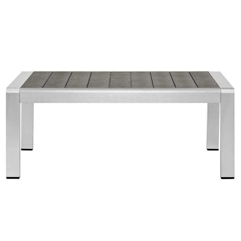 Modway Shore Aluminum Outdoor Patio Coffee Table in Silver Gray
