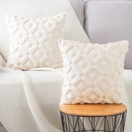 MADIZZ Pack of 2 Soft Plush Short Wool Velvet Decorative Throw Pillow Covers Luxury Style Cushion Case European Pillow Shell for Sofa Bedroom Square Beige 24x24 inch