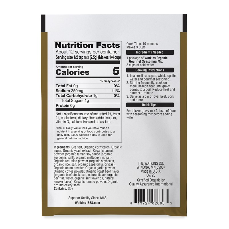 Watkins Organic Gourmet Seasoning Mix, Au Jus Gravy, 1.0 Oz.