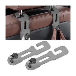 KHGUZ 2PCS Car Seat Headrest Hooks, Multifunctional Metal Leather Vehicle Storage Hangers for Purses and Handbags, Foldable Auto Interior Seat Back Organizer Hook, Universal Fit (Gray)