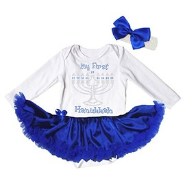 Petitebella Rhinestones My First Hanukkah L/s Baby Dress Nb-18m (White/Blue, 12-18 Months)