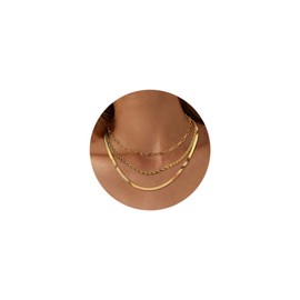 Adramata Women's Stainless Steel Chain Necklace, Figaro Snake Chain, Stackable Necklace, Gold/Silver, Pack of 3, Stainless Steel